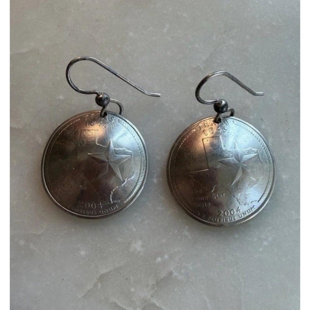 2004 Texas State Quarter Coin Earrings Handmade Dangle Western Lone Star